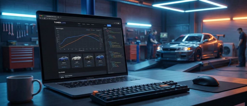 Strony internetowe dla tunerów - nowoczesny garaż i laptop